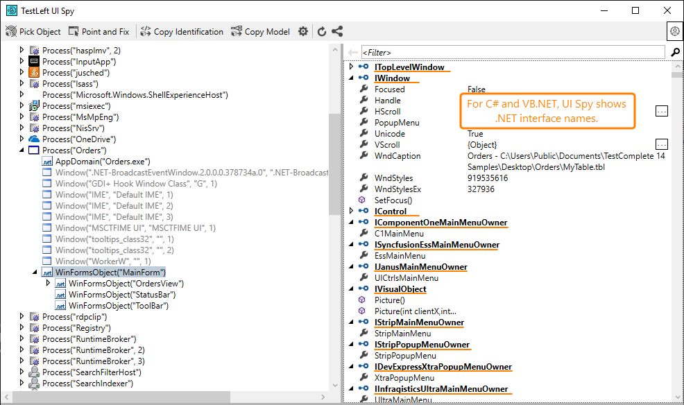 Object types names UI Spy shows when C# or VB.NET is selected