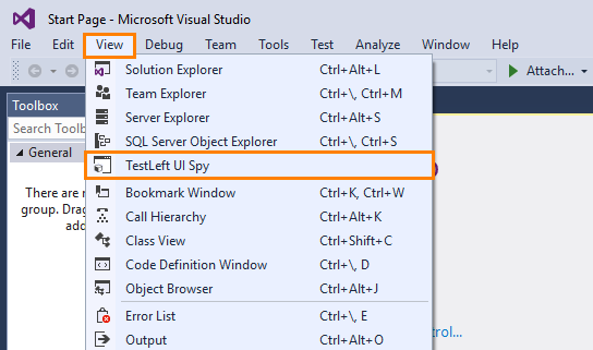 Open TestLeft UI Spy in Visual Studio