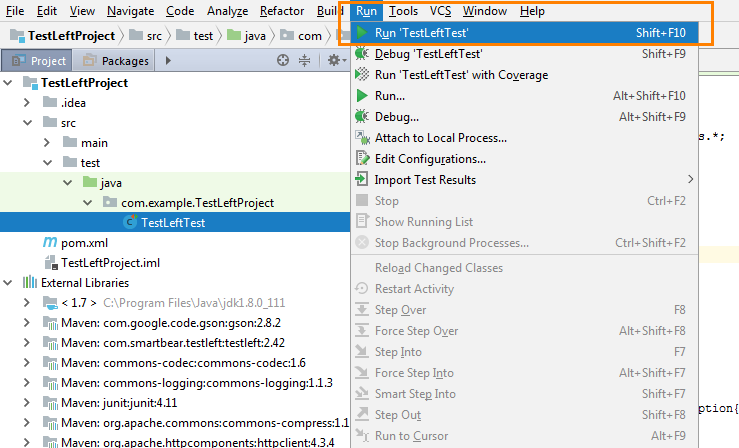Get started with TestLeft: Run a test from IntelliJ IDEA IDE