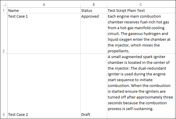 The 'Test Script Plain Test' column