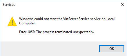 Service virtualization: Error on starting VirtServer as a service