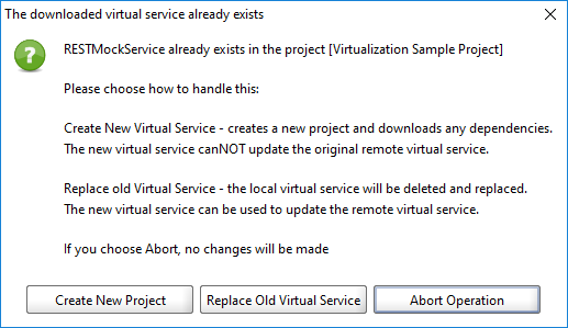 API testing with ReadyAPI: The dialog that appears when downloading virtual service from VirtServer to your computer