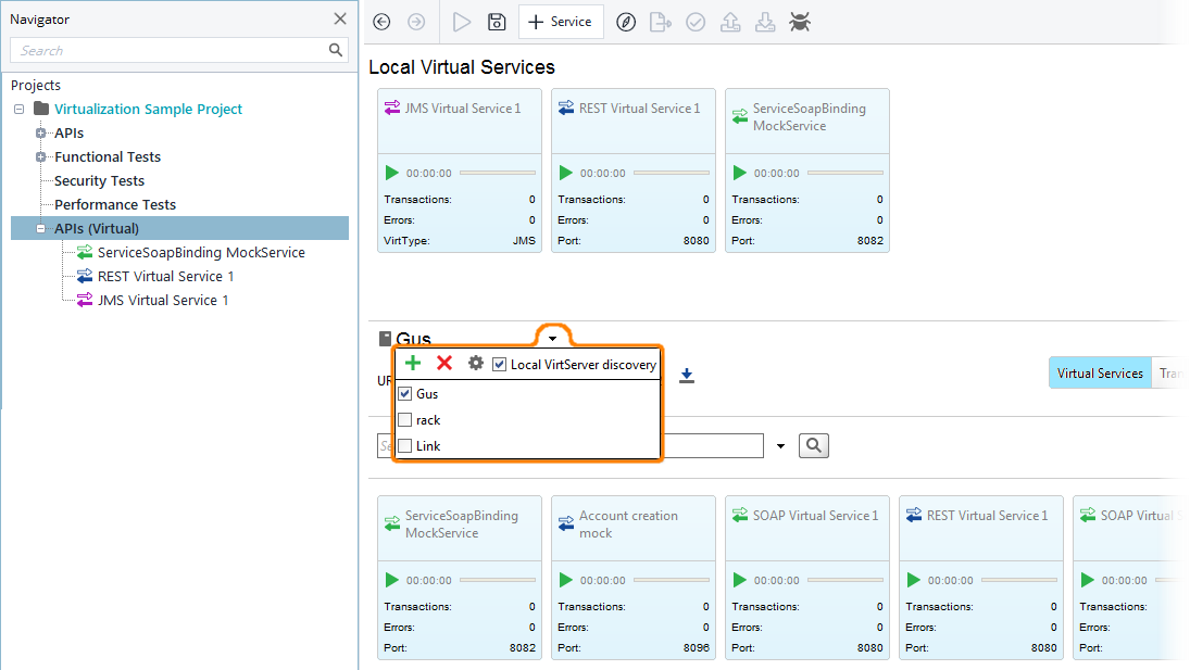 API testing with ReadyAPI: VirtServers found in local network