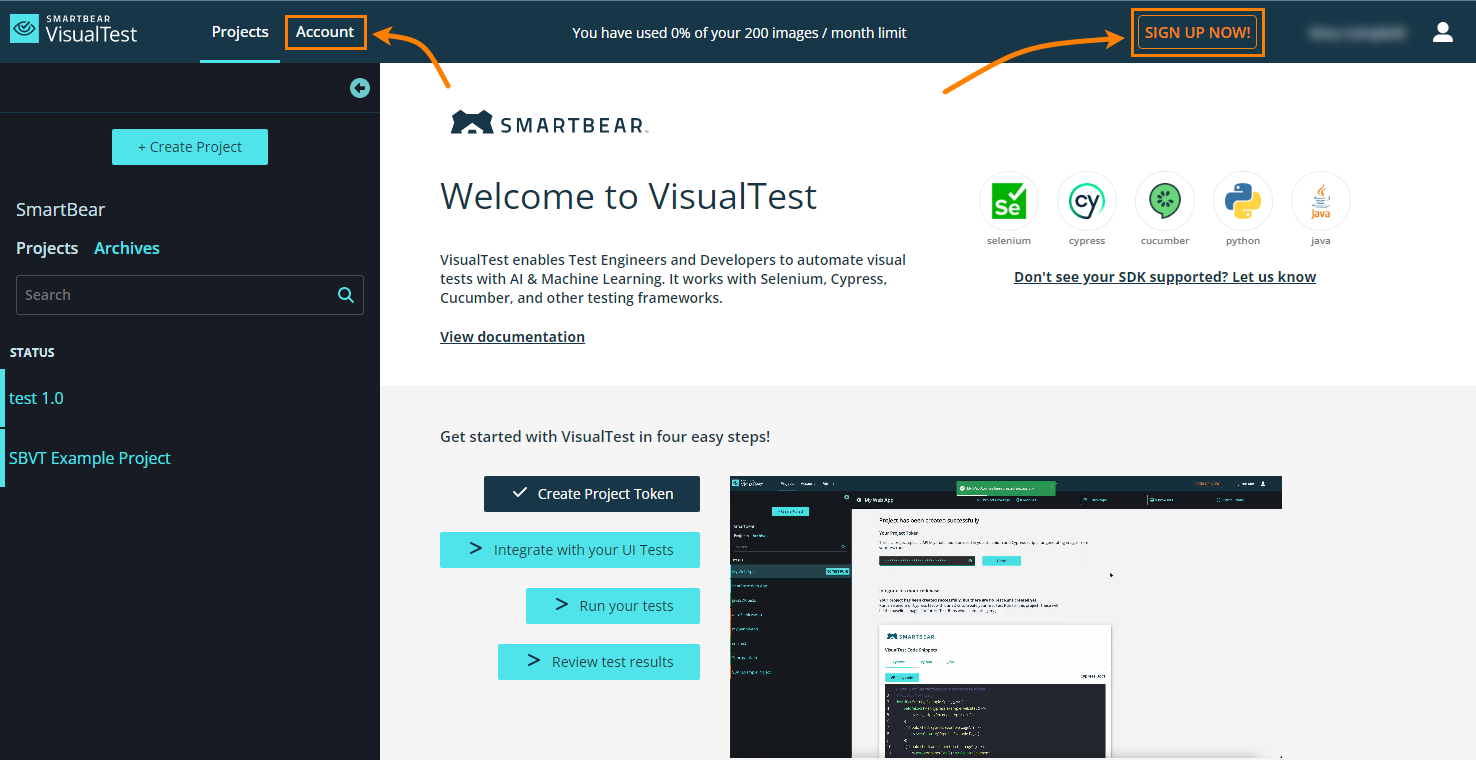 Links to VisualTest Plans & Pricing page