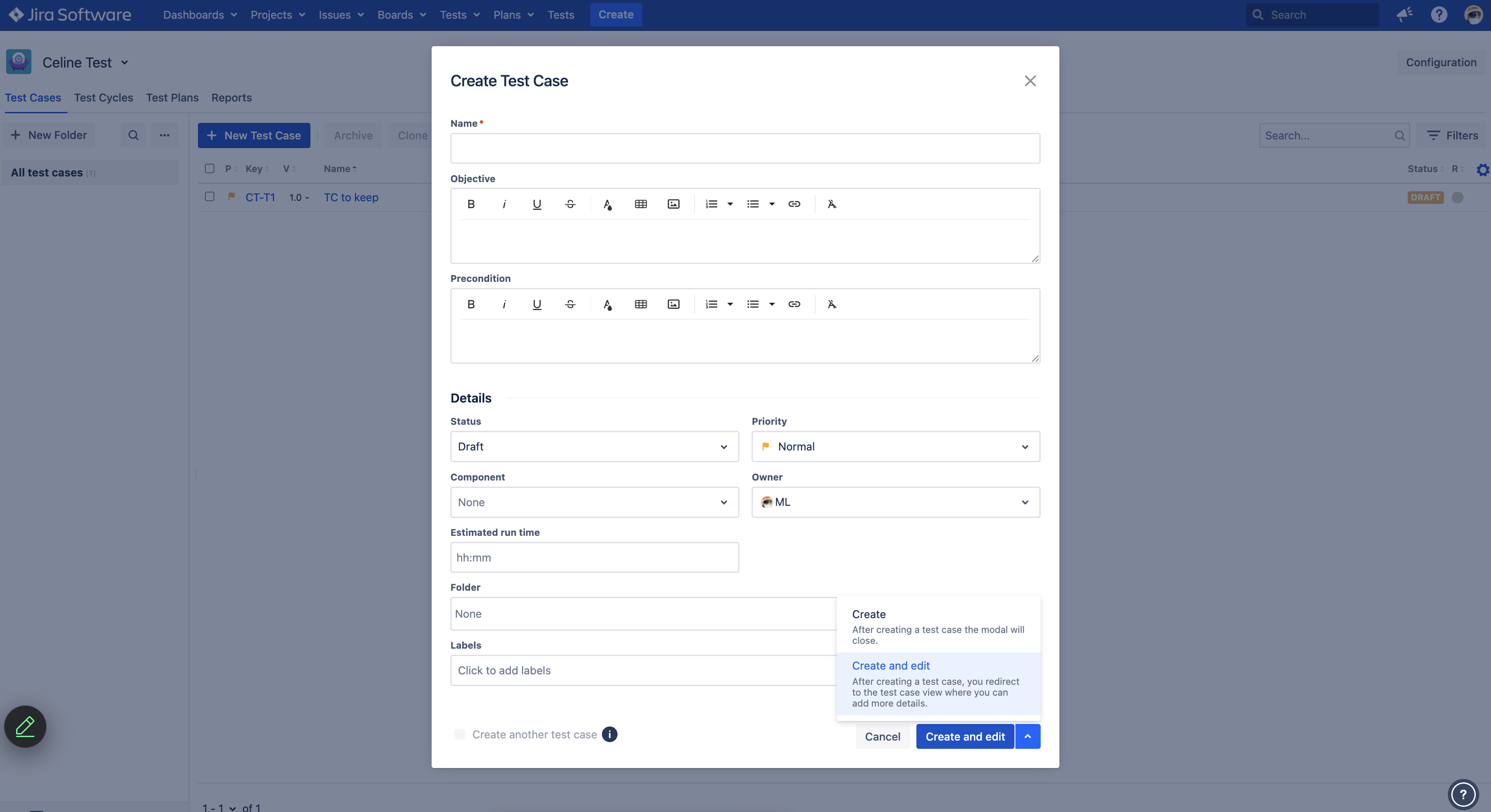 Create test case
