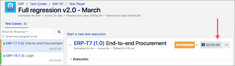 The test execution timer