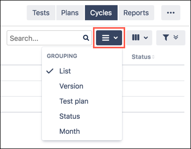 Test cycles' groupings