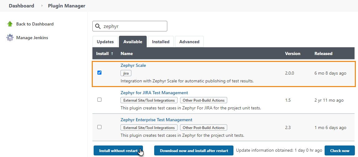 Installing the Zephyr Scale plugin