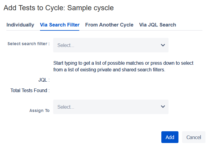 Add tests via search filter
