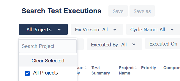 All Projects checkbox