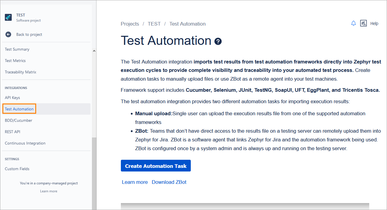 Test Automation page