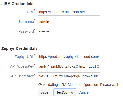 Jira and Zephyr credentials validation