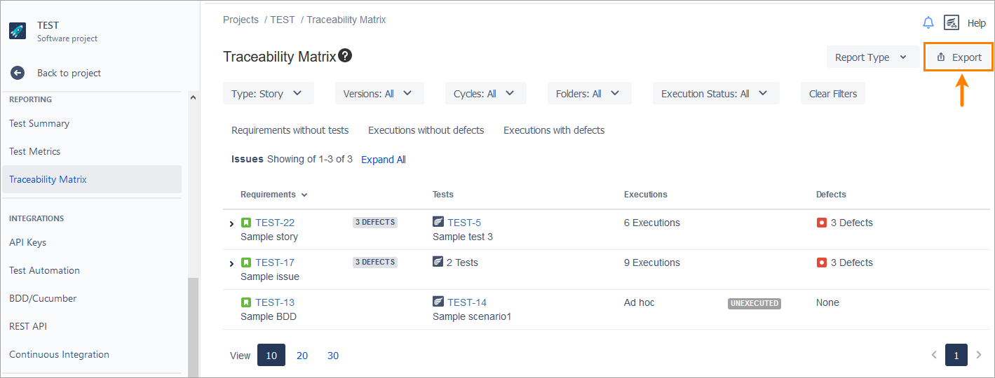 Export Traceability reports