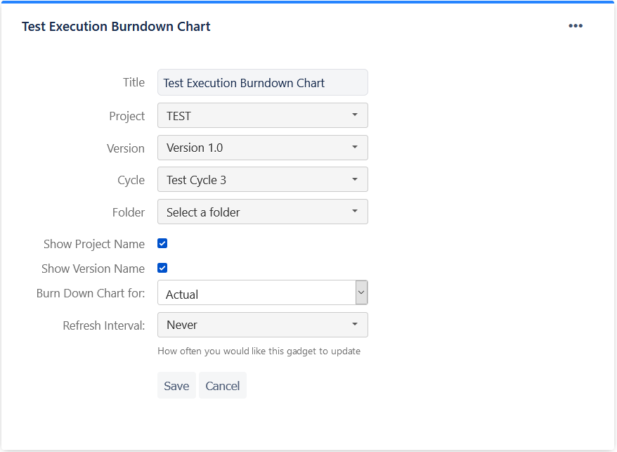 Editing Test Execution Burndown gadgets