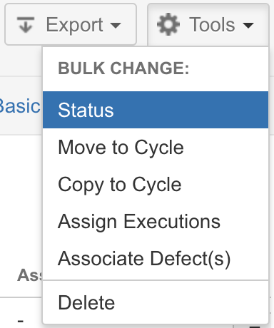 Bulk Change dropdown