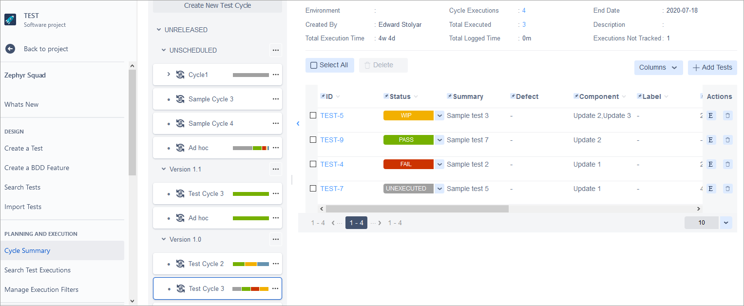 Add tests from the deopdown menu