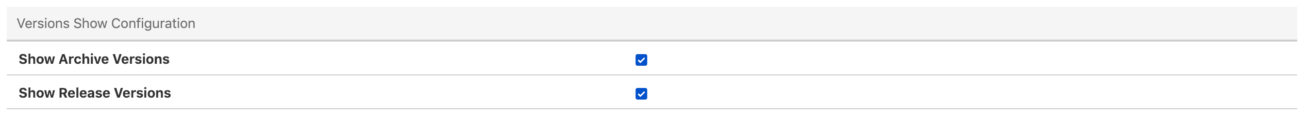 Show versions settings