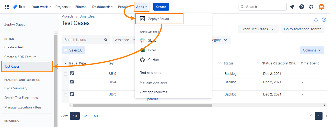 Path to Test Cases page