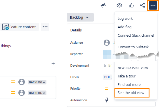 Switching to the old Jira issue view