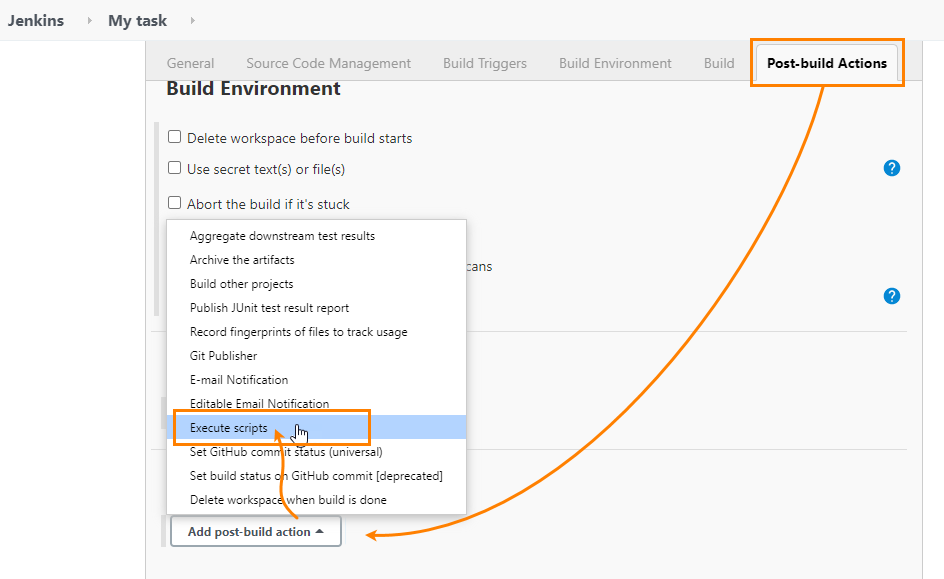 Execute scripts menu item