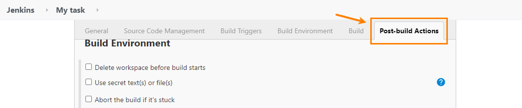Post-build Actions tab