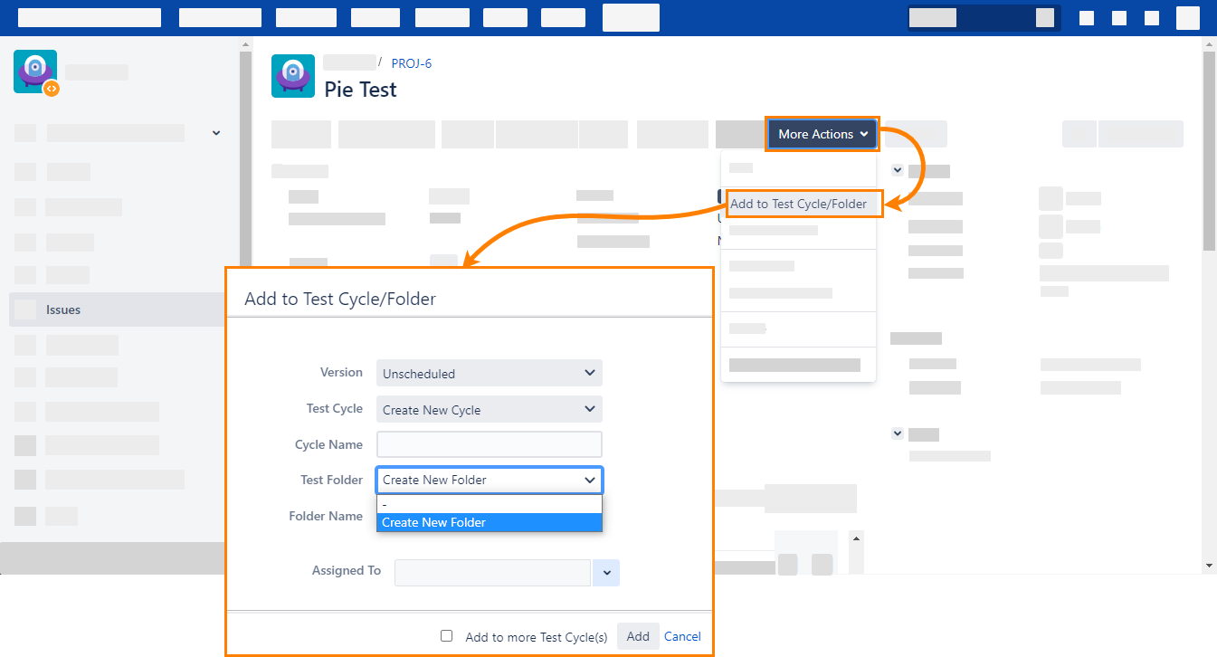 Add to test cycle dialog