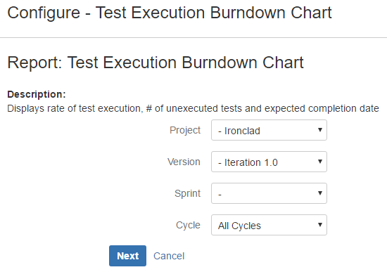 Configuring test execution burndown chart