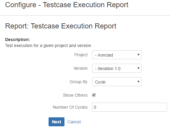Configuring testcase execution report