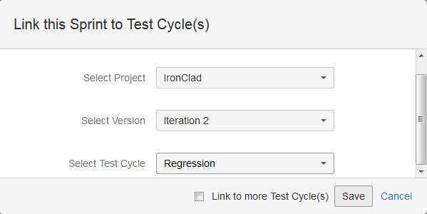 Link sprint to test cycle dialog