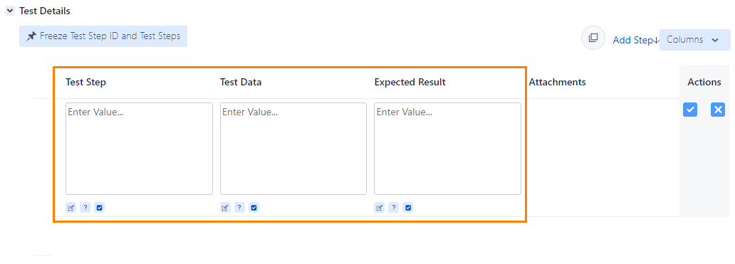 Test step fields in Jira