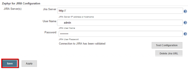 Saving Jira server configuration