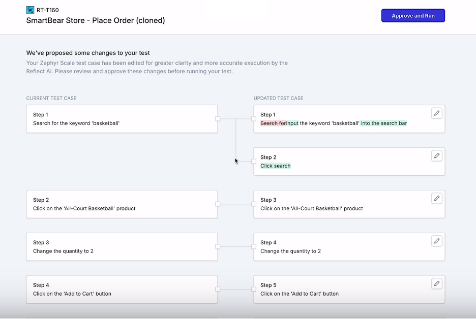 Test step suggestion page